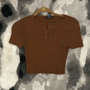 Forever 21 brown ribbed cropped shirt
